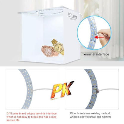23cm Ring LED Panel Folding Portable Light Photo Lighting Studio Shooting Tent Box Kit with 6 Colors Backdrops (Black, White, Yellow, Red, Green, Blue), Unfold Size: 24cm x 23cm x 23cm