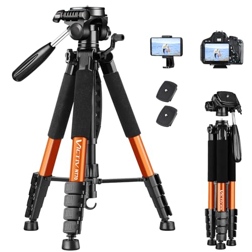 Victiv Tripod 74-Camera-Tripod for Cell Phone, Aluminum Professional Heavy Duty Camera Tripod Stand, Tripod for Camera DSLR SLR with Carry Bag, Compatible with Canon Nikon iPhone - color: Orange, size: 74 Inch