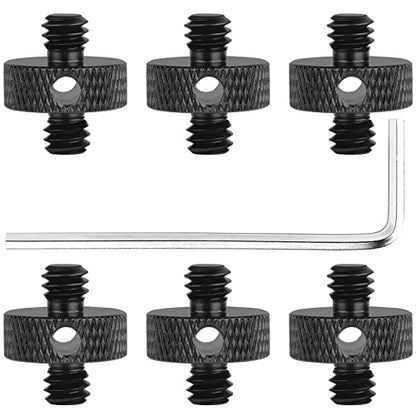 Upgraded 1/4" Male to 1/4" Male Threaded Tripod Screw Adapter Standard Mounting Thread Converter w/Hole for Camera Cage Mount Light Stand Monopo Shoulder Rig Tripod-6 Packs(Hex Wrench Included) - color: Black