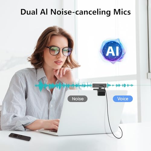 2K Webcam for PC, Dual AI Noise-Cancelling Mics Autofocus, Auto Light Correction,120° FOV,Privacy Cover,Plug and Play Computer Camera for Microsoft Teams/Zoom/Skype,Black