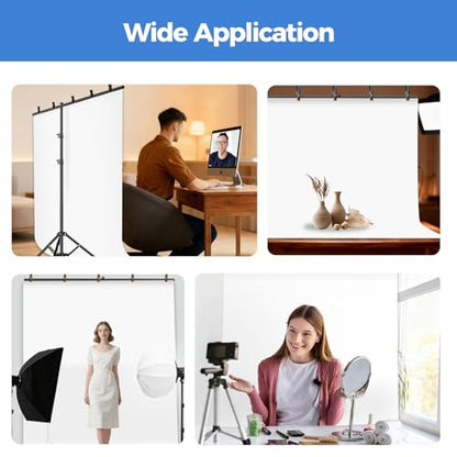 EMART 5 * 6.5ft White Photo Backdrop with Stand Kit for Photography Video Studio，White Screen Photoshoot Background Curtain with T-Shaped Portable Backdrop Stand Carrying Bag 5 Clamps - size: 5X6.5FT