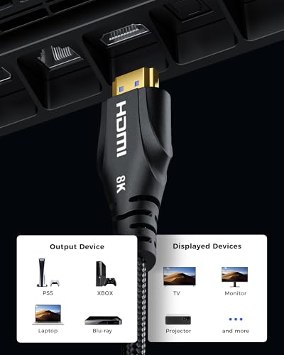 Cratree Long HDMI Cable 30FT - 8K 60hz, High Speed HDMI Cable 4K 120hz Braided,48Gbps,HDCP 2.2&2.3,eARC - Compatible with HDTV,Projector,Monitor and More - size: 30 FT
