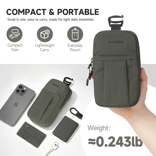 AMBITFUL Compact Sports Camera Bag, Shoulder Strap Storage Case, 3.94 x 1.57 x 7.09 inches, Compatible with Phones, Compact Cameras, Power Banks, Headphones, Black (Hang U1) (Green) - color: Green