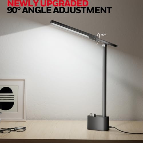 Honeywell Upgraded LED Desk Lamp - H01 Pro Sunturalux™ Foldable Desk Light with USB A+C Charging Ports, 3 Color Modes Dimmable Table Lamp for Home Office Reading(Black) - color: Black