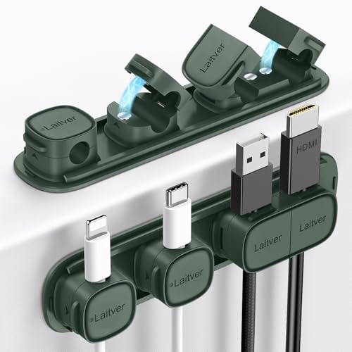6 Pack Magnetic Cable Clips [1s Open/Lock], Cord Organizer Holder | Strong Adhesive Desk Cable Management- Organize Charging Cords Neatly for Home, Office, Car,Desk, Nightstand-Dark Green - color: Dark Green
