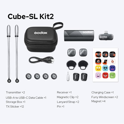 Godox Cube-SL kit2 2.4G Wireless Lavalier Microphone for iPhone 14/13/12,Lightning Mini Lapel Microphone Wireless,Hi-Fi Audio,1000FT Range,Noise Cancellation,30H Battery for Streaming Video Recording - size: CUBE-SL-Kit2
