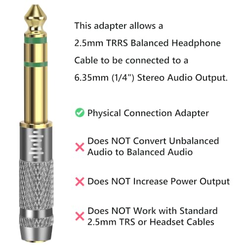 GEEKRIA 6.35mm Stereo Male to 2.5mm (4-Pole TRRS) Balanced Female Headphone Adapter, Compatible with 2.5mm TRRS Balanced Headphone Cables, Gold-Plated Aluminum Alloy - size: 2.4 inches X 0.35 (6 cm 0.9 cm)