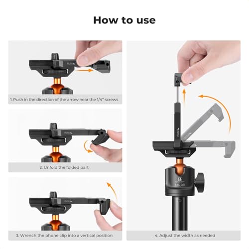 K&F CONCEPT MS08 62'' Phone Selfie Stick Tripod, 2-in-1 Extendable Cell Phone Tripod Stand with Remote, 360° Ball Head Camera Tripod Compatible with DJI Osmo Pocket 4/3 GoPro 13/12 iPhone17. - color: Black