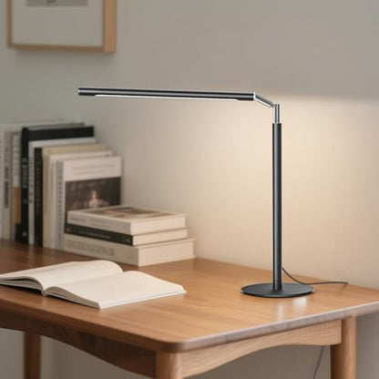 SIBRILLE Metal LED Desk Lamp, 16" Dimmable Desk Light with Base, 15W 1200LM, Adapter Included, Color & Brightness Adjustable, Modern Tall Table Lamp for Home Office Reading Study Task Laptop, Black - color: Black
