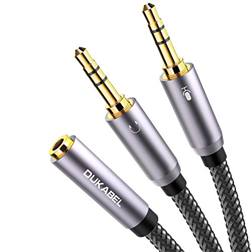 DUKABEL Gold-Plated & Strong Braided Y Splitter Audio Cable - Separate Microphone & Headphone Port Gaming Headset Earphone Adapter - TopSeries (12inch / 30cm) - size: 12 inches
