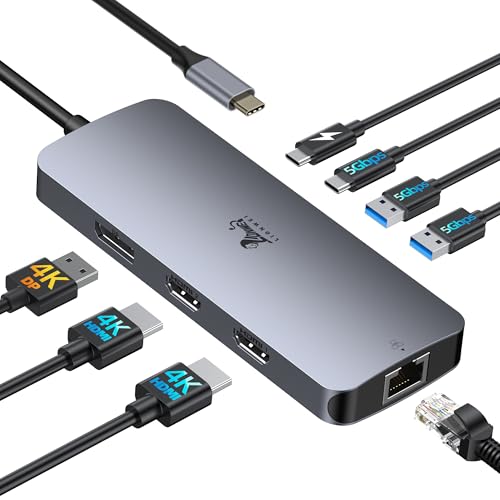 USB C Docking Station Dual Monitor, LIONWEI Laptop Docking Station 3 Monitors with 2 HDMI, 4K DisplayPort, 1Gbps Ethernet, 100W PD, 3 USB A/C 3.0, USB C Hub Multiport Adapter for Dell/Lenovo/HP - color: 2 HDMI+DP