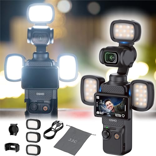 JJC 3Pcs Magnetic Auxiliary Light for DJI Osmo Pocket 3 & Xtra Muse Accessories, Rechargeable Mini LED Fill Light w. Mount & Storage Bag, 3 Color Mode/Brightness Adjustable for Selfie Vlog Recording - color: Mount with Three Lights
