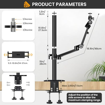 TARION Camera Arm Desk Mount: Heavy Duty DSLR Desktop Mount Camera Stand with Tablet Holder Double C Clamp 1/4 3/8 Screw Adapter Articulating Arm for Selfie Streaming Videography TitanRig Lite Z - size: Desktop Mount Lite Z