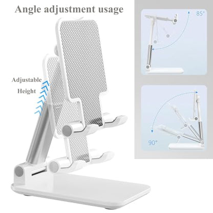 Meetuo 2 Pcs Cell Phone Stand for Desk, Adjustable & Foldable Phone Holder | Adjustable Angle Height, Fully Foldable&Portable, Compatible with iPhone 17/16/15/14/13/12/Smartphones - color: Black+White