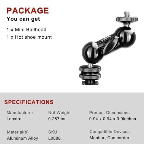 Mini Magic Arm Multi-Function Double Ball Head with 1/4" Screw and Cold Shoe Mount - for DSLR Cameras, Camcorders, LED Video Light, Camera Cage, Monitor, Microphone, Load up to 4.4lb/2kg