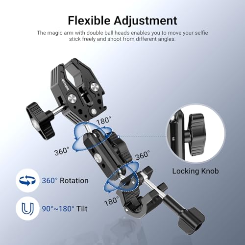 NEEWER Motorcycle Mount Accessories Kit Compatible with GoPro Insta360 DJI, Bike Tail Handlebar Invisible Selfie Stick Double Clamp Holder with Action Camera Adapter for POV Video Recording, GP-30
