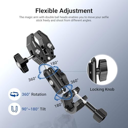 NEEWER Motorcycle Mount Accessories Kit Compatible with GoPro Insta360 DJI, Bike Tail Handlebar Invisible Selfie Stick Double Clamp Holder with Action Camera Adapter for POV Video Recording, GP-30