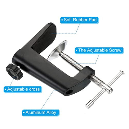 PATIKIL 0.29"/0.47" Hole Dia. Desk Table Mount Clamp, Universal C Shape Desk Clamp with Adjustable Screw for Microphone Arm Lamp Stand, Black - color: Black
