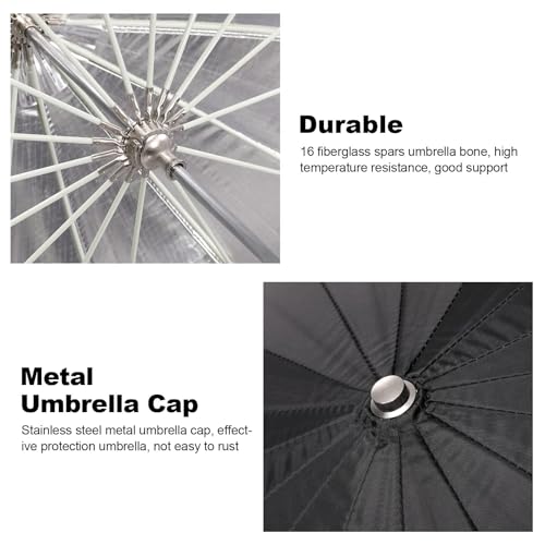 Godox UB-130S 51.2" 130cm Parabolic Deep Reflective Umbrella Silver Inner Photography Studio Soft Light Umbrella with Withe Diffuser Cover for Video Studio Shooting (130Silver) - color: Silver, size: 51.2"