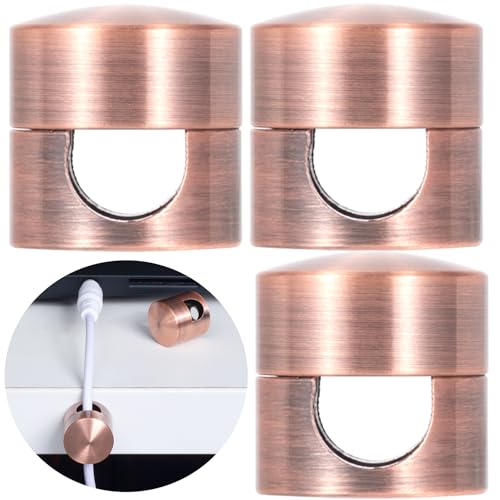 SmallCat 3 Sets Charger Holders for Cords, Red Bronze Color Adjustable Cable Anchor Holders, Adhesive Metal Cord Clips, Cable Management Wire Organizers for Desk, Office, Nightstand - color: Red Bronze Color, size: 3 Sets