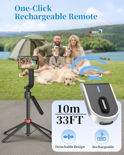 PlusAcc Auto Face Tracking Tripod for iPhone - Extendable Selfie Stick Mount for MagSafe, 360°Rotation Travel Stand with Rechargeable Remote, Compatible with iPhone, Camera, Video Recording - size: 72" Face Tracking