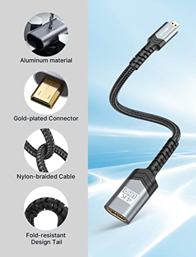 JSAUX Micro HDMI to HDMI Adapter, 4K@60Hz HDR 3D Dolby 18Gbps, Compatible with Raspberry Pi 5/Pi 4/Go Pro Hero/Nikon/Canon/Sony and Other Camera-Gray - color: Grey, size: 1 Pack