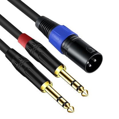 2Pack 6.35mm Dual TRS to XLR Male Cable for Microphone, Mixer, Amplifier, 1.5 FT, 1/4 TRS to XLR Audio Cable, Y Splitter Patch Cord, 3-Pinxlr to Dual 1/4 Male Converter Adapter Cable - size: 1.5Ft, 2Pack, style: Dual 1/4 to XLR Male