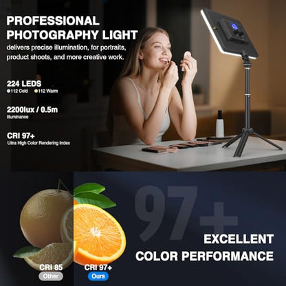 Unicucp Led Video Light Panel Light with Extendable Tripod, 4000mAh Rechargeable Camera Lighting, 2500K-8500K Photo Light for Outdoor Indoor Photography Live Streaming Zoom Calls Video Recording
