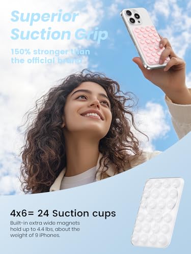 Klearlook 2Pack Magnetic Suction Phone Mount for MagSafe Case, Sticky Phone Grip Holder for iPhone, Removable Hands-Free Selfie/Video for TikTok Influencers, Women Girl Gift, Light Pink & Transparent - color: Light Pink & Transparent