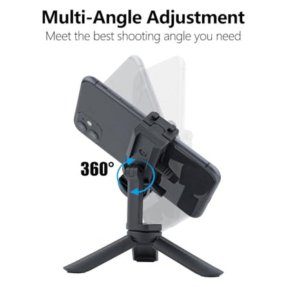 Mini Tripod with Phone Holder & Dual Cold Shoe Mount - Universal Smartphone Stand for iPhone 16/15/14 Pro Max, GoPro, Webcam - Portable Desktop Tripod for Content Creation