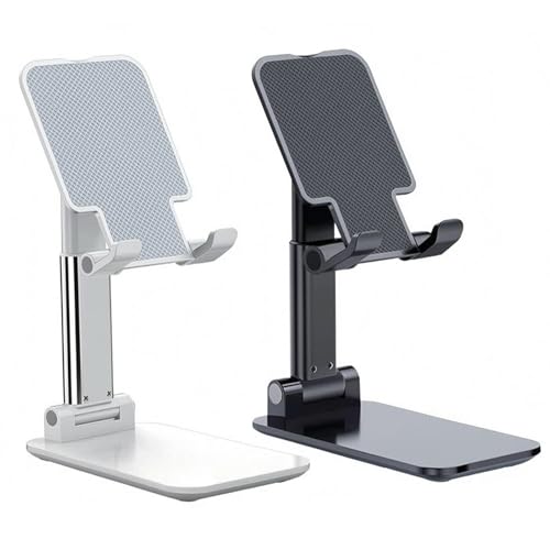 Meetuo 2 Pcs Cell Phone Stand for Desk, Adjustable & Foldable Phone Holder | Adjustable Angle Height, Fully Foldable&Portable, Compatible with iPhone 17/16/15/14/13/12/Smartphones - color: Black+White