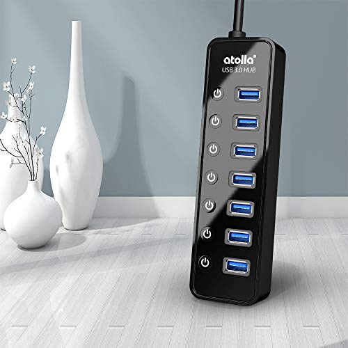 Powered USB Hub 3.0, Atolla 8-Port USB 3.0 Data Hub Splitter with One Smart Charging Port and Individual On/Off Switches and 5V/4A Power Adapter USB Extension for MacBook, Mac Pro/Mini and More - size: 8-Port USB 3.0 Hub