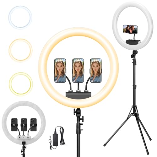 Ring Light with Stand and Phone Holder, 19" Ring Light Tripod for iPhone, Professional LED Circle Light with 78" Tripod, Selfie Ringlight for Live Streaming, Makeup, Barber, TikTok, YouTube, White - color: White