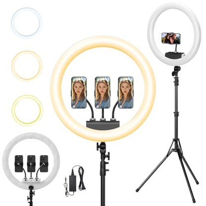 Ring Light with Stand and Phone Holder, 19" Ring Light Tripod for iPhone, Professional LED Circle Light with 78" Tripod, Selfie Ringlight for Live Streaming, Makeup, Barber, TikTok, YouTube, White - color: White