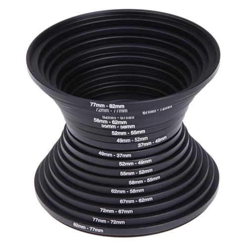 Step Up Rings 18Pcs Metal Filter Ring Adapter Set - 9pcs Step Up + 9pcs Step Down Rings (37-82mm), Compatible with Digital SLR Cameras