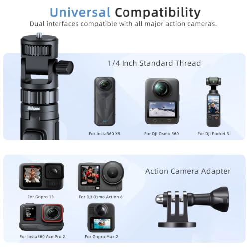 70" Action Camera Tripod for DJI, Extendable Selfie Stick Tripod with Action Camera Adapter, Phone Holder, Compatible with DJI Action 6/5 pro/5, Insta360 X5/X4, Gopro Hero 13/12/11/10