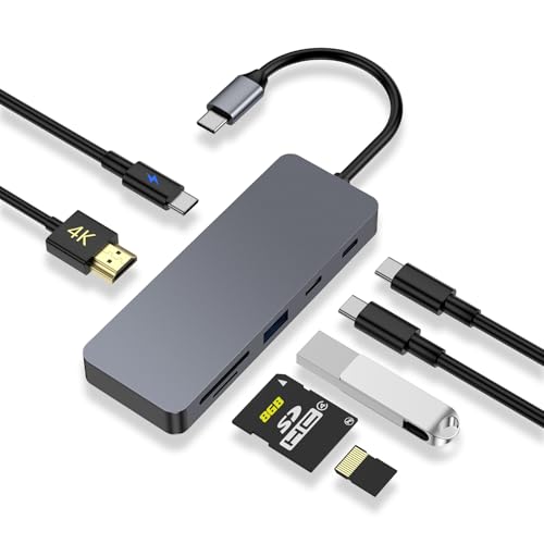 USB C Hub, 7 in 1 USB C Adapter Docking Station with 4K HDMI, 100W PD, Type-C 3.2, Type-C & USB 2.0, SD/Micro SD Card Reader for MacBook, Laptops,Tablets, Switch, OTG Function Devices - size: 9822 Gray