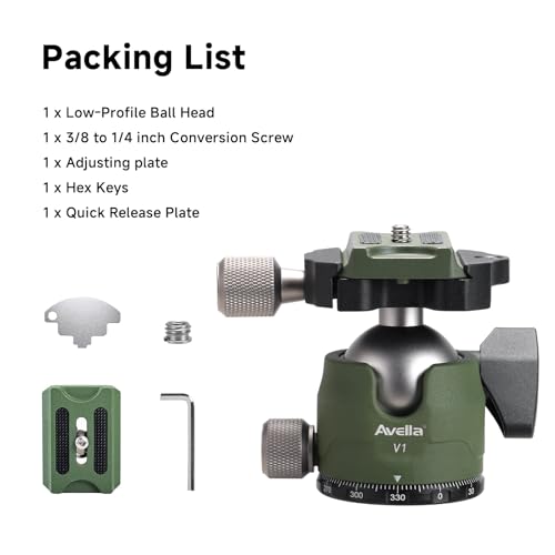 Avella V1 DSLR Camera Tripod Ball Head 38MM, 360 Degree Swivel,U-Shaped Groove Design, for Canon Nikon Sony Olympus Panasonic DSLR Camera-Green