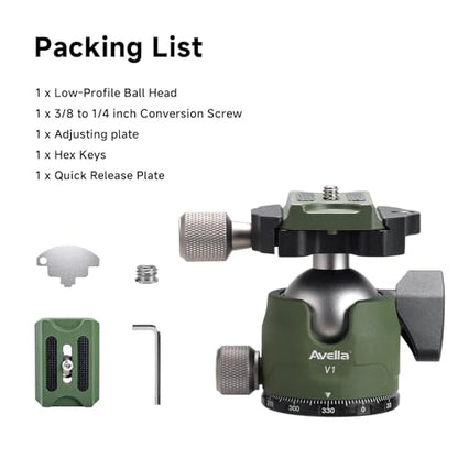 Avella V1 DSLR Camera Tripod Ball Head 38MM, 360 Degree Swivel,U-Shaped Groove Design, for Canon Nikon Sony Olympus Panasonic DSLR Camera-Green