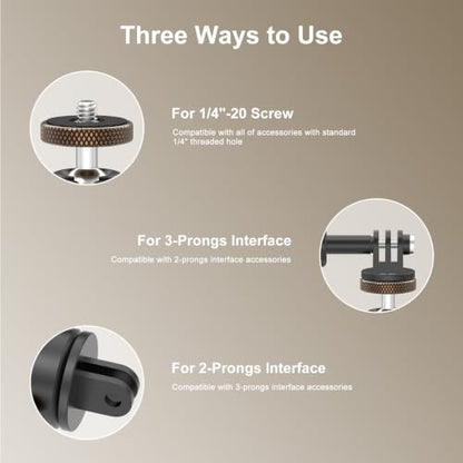 Mini Ball Head, Aluminum Vertical Bracket Tripod Adapter, 360° Rotation Camera Tripod Swivel Mount, 1/4" Screw to 2-Prong Conversion Adapter Compatible with GoPro, DJI Osmo/Pocket, Insta360, AKASO - color: S3020.