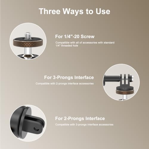 Mini Ball Head, Aluminum Vertical Bracket Tripod Adapter, 360° Rotation Camera Tripod Swivel Mount, 1/4" Screw to 2-Prong Conversion Adapter Compatible with GoPro, DJI Osmo/Pocket, Insta360, AKASO - color: S3020.
