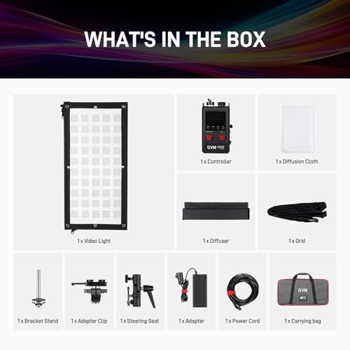 GVM ZipTile Z150B Bi-Color Flexible LED Video Light 2700K~6800K, 15500 lux/m 150W Output Panel Light, 12 Lighting FX with Honeycomb Grid Soft Box, Support App Control for Studio Photography Lighting