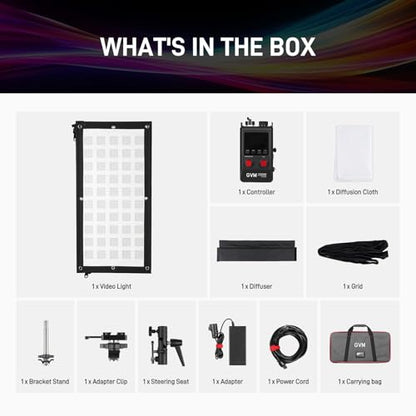GVM ZipTile Z150B Bi-Color Flexible LED Video Light 2700K~6800K, 15500 lux/m 150W Output Panel Light, 12 Lighting FX with Honeycomb Grid Soft Box, Support App Control for Studio Photography Lighting