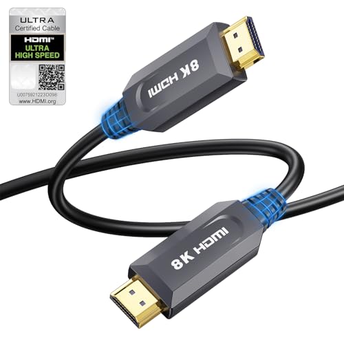8K HDMI Cable 33ft/10M, in-Wall CL3 Rated Fiber Optic HDMI Cable 2.1 Support [8K@60Hz] Dynamic HDR/eARC/HDCP 2.2&2.3/3D, Certified Ultra High Speed Long HDMI Crod for HDTV, Laptop, PC… - size: 33FT