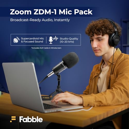 Zoom PodTrak P4next Podcast Recorder Bundle with Four Zoom ZDM-1 Podcast Microphone Packs, Including Headphones, Windscreens, XLR Cables, and Tabletop Stands for a Complete Recording Setup