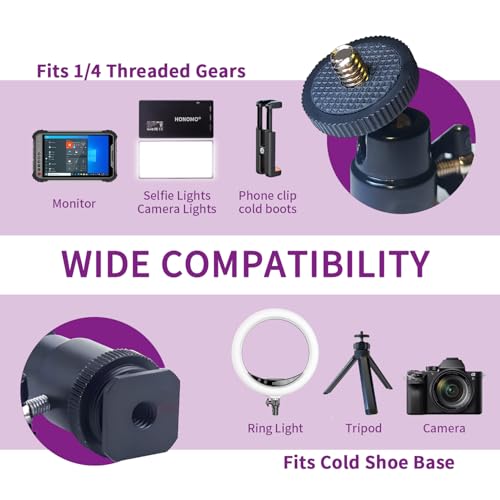 Camera Cold Shoe Mount 1/4", 360 Degree Swivel Mini Ball Head with 1/4 inch, Suitable for Cameras, Camcorders, Smartphones, Tripods, LED Selfie Light, Ring Lights, GoPro, and Flashlights