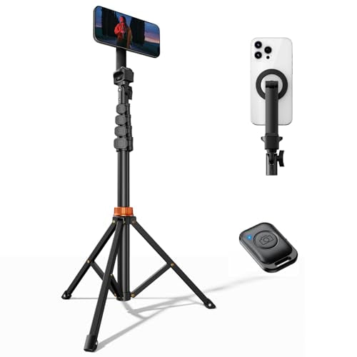 VIMOSE 66" Magnetic Phone Tripod, Tripod for iPhone with Remote & Strong Magnetic Holder for Magsafe, Stable Cell Phone Tripod for Video Recording