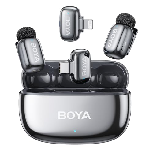 BOYA mini 2 Wireless Microphone for iPhone & Android, AI Noise Cancellation, App Control, Safety Track, 30H Battery Life with Charging Case, Lapel Microphone Wireless for Video Recording Podcast Vlog - color: Gray
