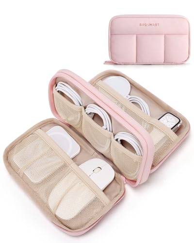 BAGSMART Electronics Organizer Travel Case, Cord Storage for Chargers Cables Phones, Compact Tech Accessories Pouch, Pink - color: Pink, size: 8.3"L x 5.3"W x 2.3"H