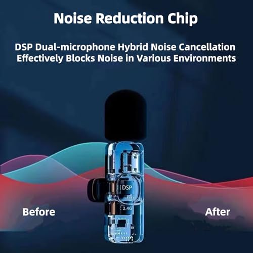 Wireless Mini Microphone, 2 Pack Wireless Lavalier Lapel Mic for Phones and Tablets, 2 in 1 Noise Reduction Lapel Mic for Video Recording Interview Podcast, Clip-on Mini Mic for Content Creators